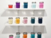 Dual Ice Storm.2.1, 2022, installation 15 glass jars filled with melted snowballs colored and melted during a performance, variable dimensions, unique pieces. Performance in Chicago, Illinois, USA, 2025